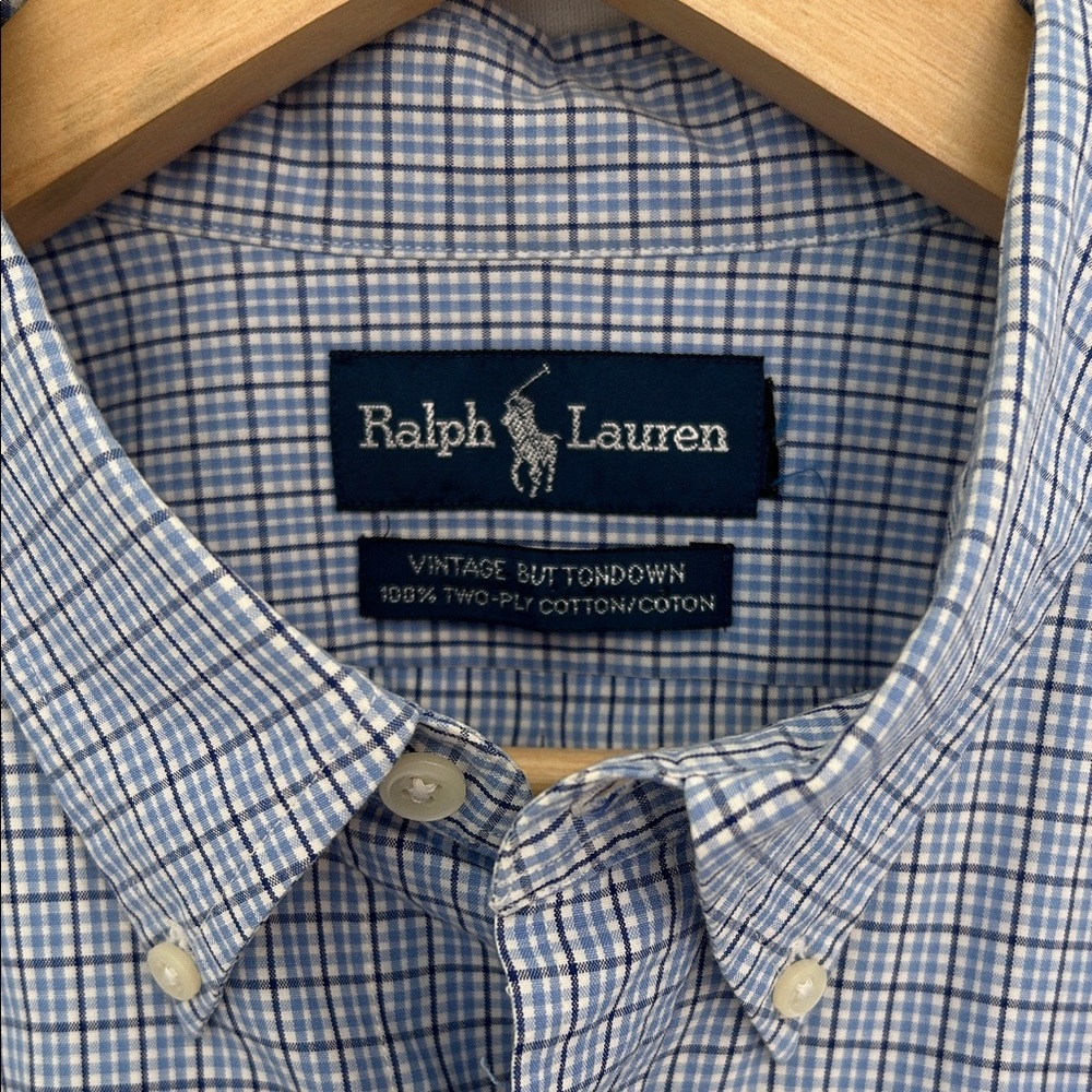 Ralph Lauren Vintage Buttondown Men's Checkered Dress Shirt in Blue and White
